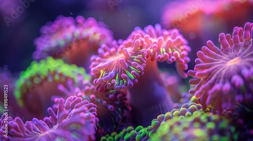 Vibrant Underwater Coral Garden in Shades of Purple and Green