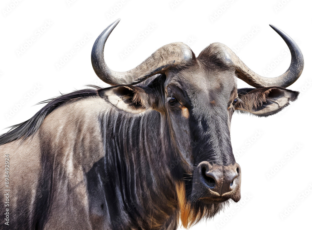Wildebeest head shot isolate on transparent background Wildebeest head shot isolate on transparent background