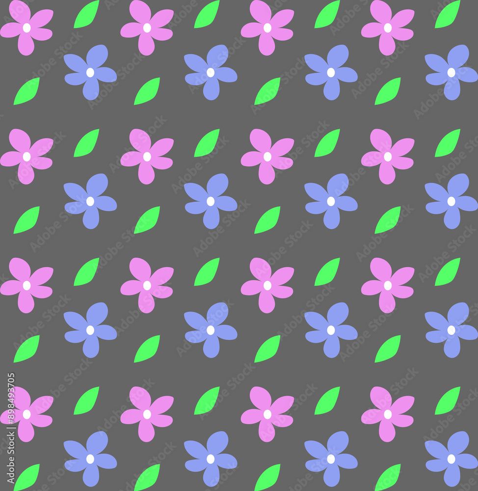 Delicate floral seamless pattern of pink and blue flowers on a gray background Delicate floral seamless pattern of pink and blue flowers on a gray background