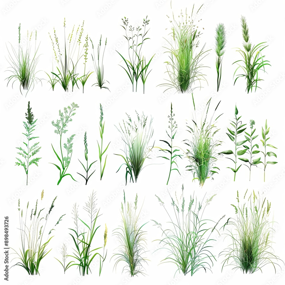 Fototapeta premium Set of Grass clumps, white background