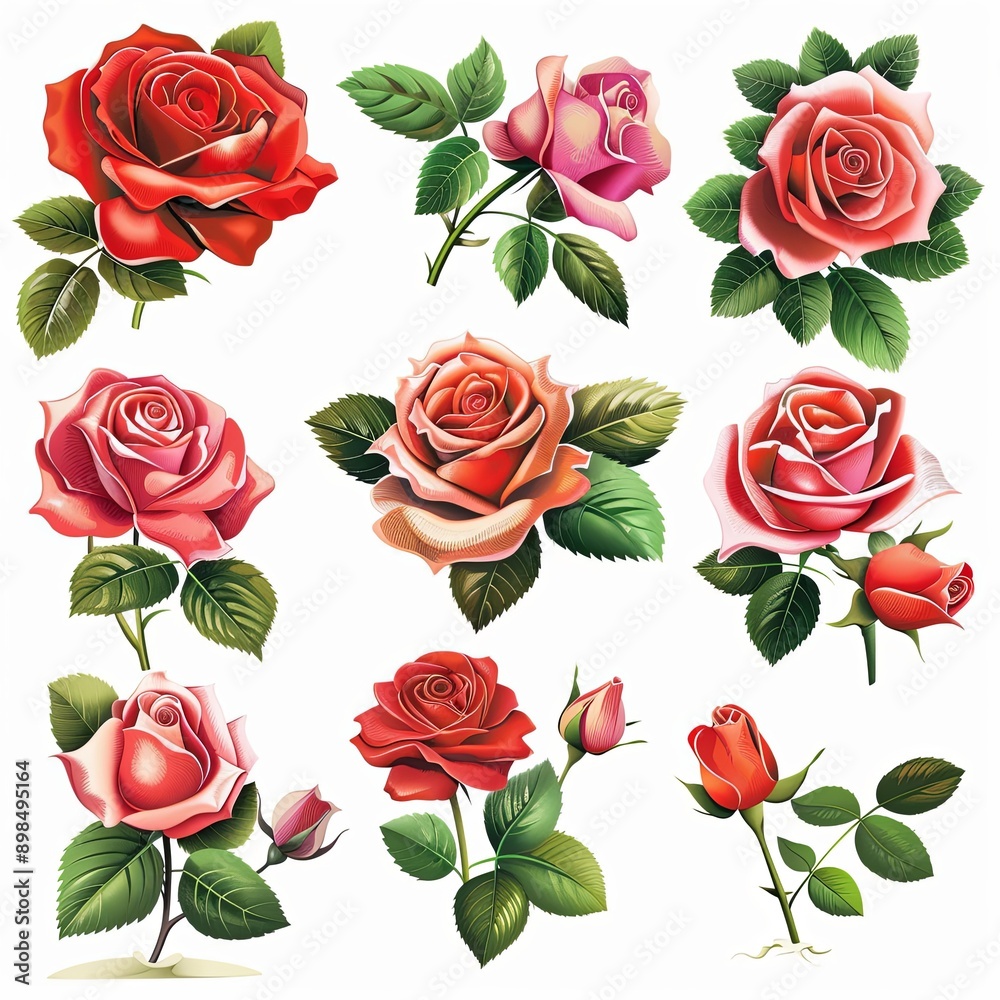 Set of Roses, white background Set of Roses, white background