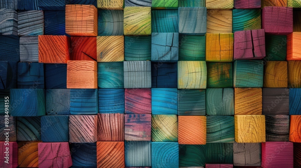 Artistic arrangement of colorful wooden blocks in a textured alignment. Artistic arrangement of colorful wooden blocks in a textured alignment.