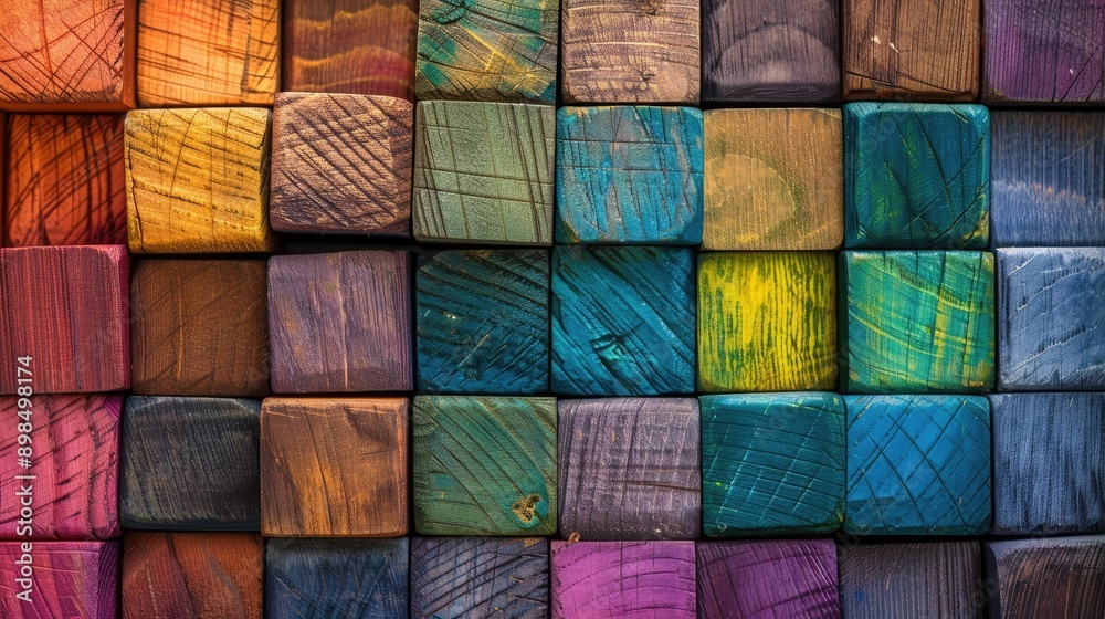 Artistic arrangement of colorful wooden blocks in a textured alignment. Artistic arrangement of colorful wooden blocks in a textured alignment.
