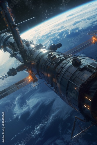 Wallpaper Mural Space station of the future, view from outer space with the earth in the background Torontodigital.ca