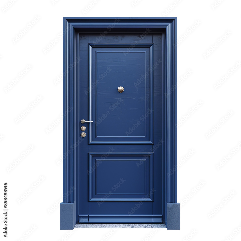 Modern navy blue door isolated on transparent or white background