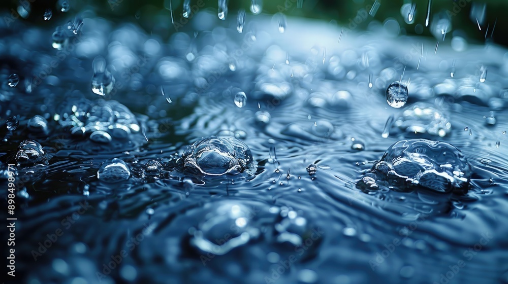 A puddle of water with raindrops falling on it A puddle of water with raindrops falling on it