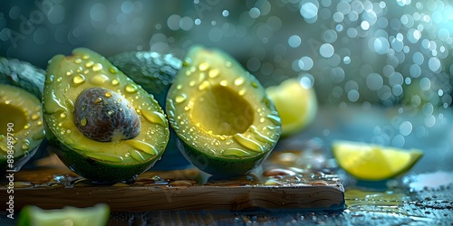 A close up of a green avocado with a small hole in the middle