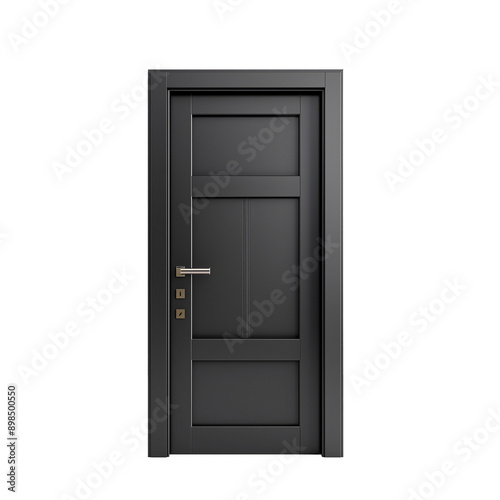 Modern black door isolated on transparent or white background