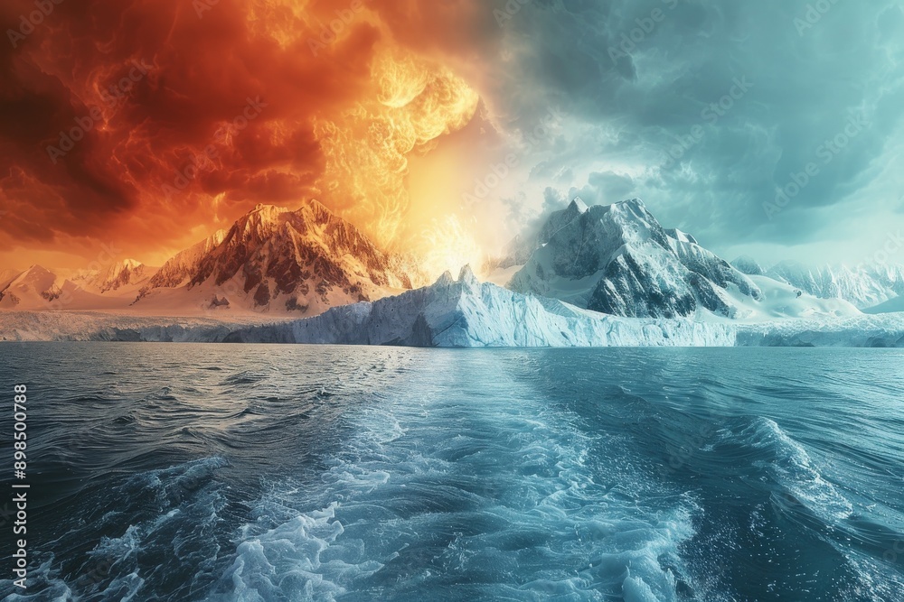 Naklejka premium Fire and Ice Landscape: A Dramatic Contrast of Nature