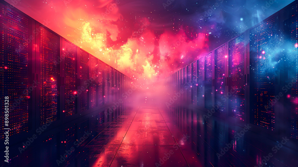Fototapeta premium Cyber Security Breach in Watercolor - Abstract Illustration of Network Firewall Being Compromised with Vibrant Colors