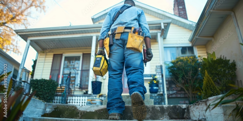 Craftsmanship at Your Doorstep: Handyman Arriving Ready for Home Repairs Craftsmanship at Your Doorstep: Handyman Arriving Ready for Home Repairs