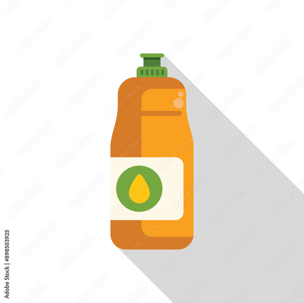 Orange plastic bottle with green cap containing cleaning product for dish washing Orange plastic bottle with green cap containing cleaning product for dish washing
