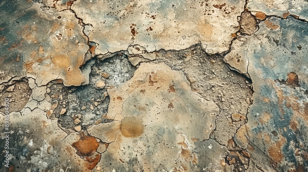 A cracked and broken surface with a lot of dirt and debris A cracked and broken surface with a lot of dirt and debris