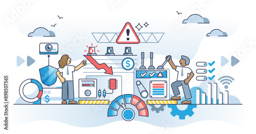 Risk management control panel for effective danger monitoring outline concept, transparent background. Technology automation to reduce issues or overview critical process illustration.