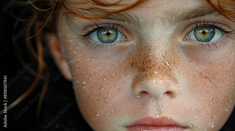 A young girl with green eyes and red hair A young girl with green eyes and red hair