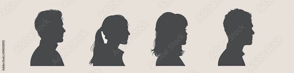 A collection of four basic, understated avatar icons in shades of gray, displayed against a pale backdrop A collection of four basic, understated avatar icons in shades of gray, displayed against a pale backdrop