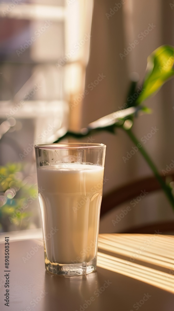 Glass of Creamy White Beverage in Sunlight Glass of Creamy White Beverage in Sunlight