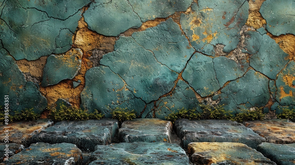 Fototapeta premium A wall with cracks and a green and brown color
