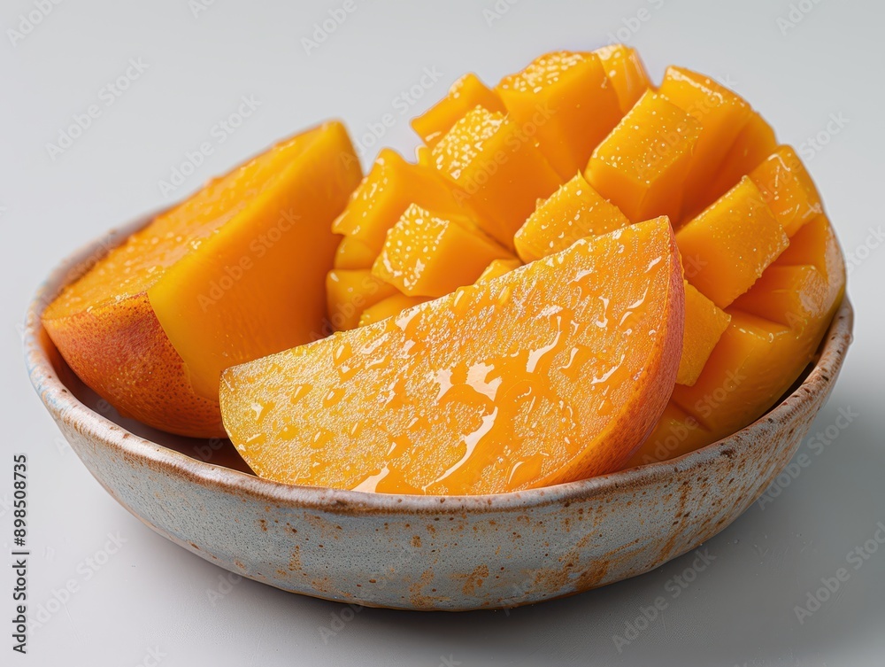 Freshly Cut Mango Halves on White Background Freshly Cut Mango Halves on White Background