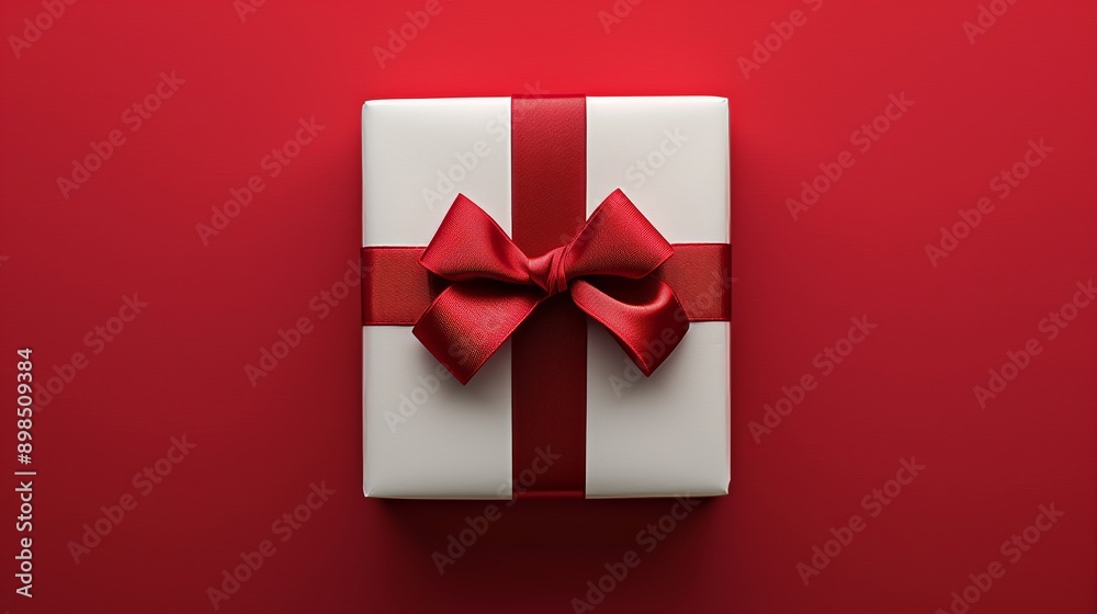 Beautifully Wrapped Gift Box with Red Ribbon and Bow Beautifully Wrapped Gift Box with Red Ribbon and Bow