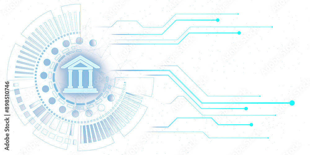 Obraz premium Digital banking icon with an abstract circuit design on a white background. Concept of online banking services and technology. 3D Rendering
