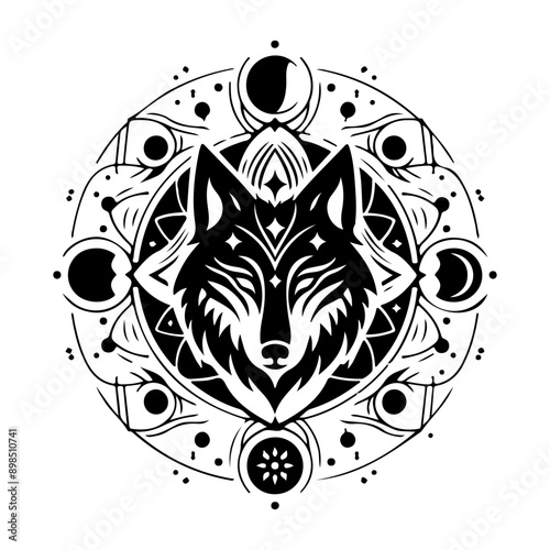 celestial spiritual mystical wolf silhouette, magical, vector
