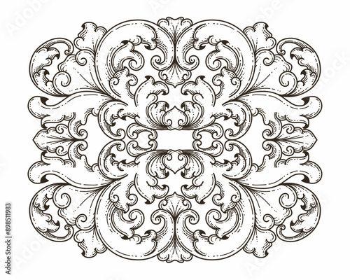 Isolated ornamental design. Ornamental elements for your designs. Black and white colors. Floral carving decoration for postcards, invitations, social media or wedding.
