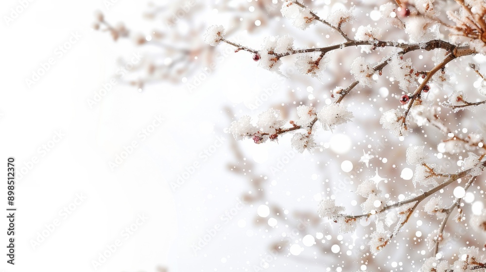 Wintery Branch with Snow and Bokeh. Wintery Branch with Snow and Bokeh.