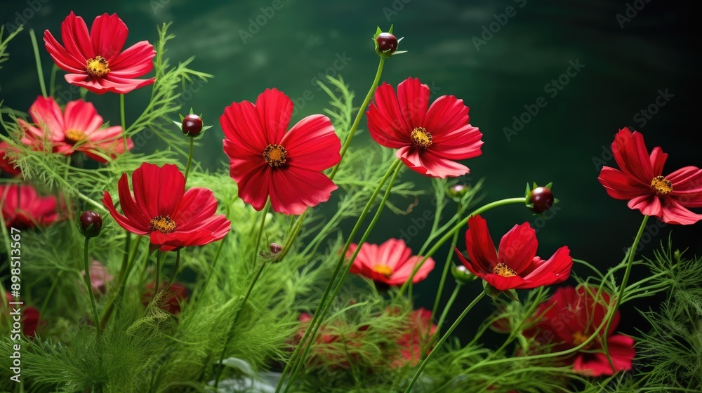 Red cosmos flowers in full bloom Red cosmos flowers in full bloom