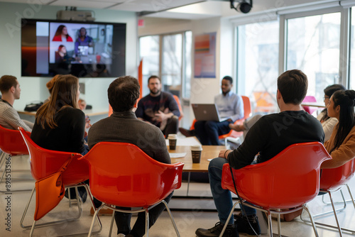 group analyzing market trends in a business meeting