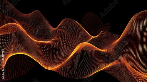 Abstract orange particles flowing on black background