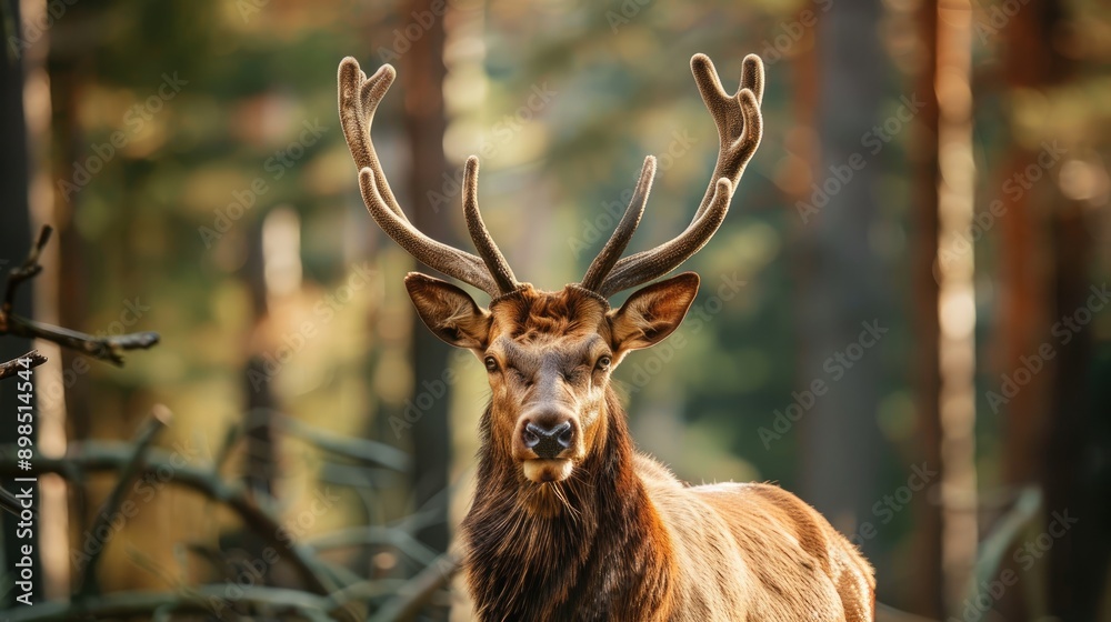 Fototapeta premium moose on the background of forest nature. Selective focus