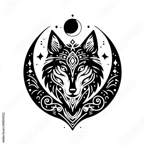 celestial spiritual mystical wolf silhouette, magical, vector