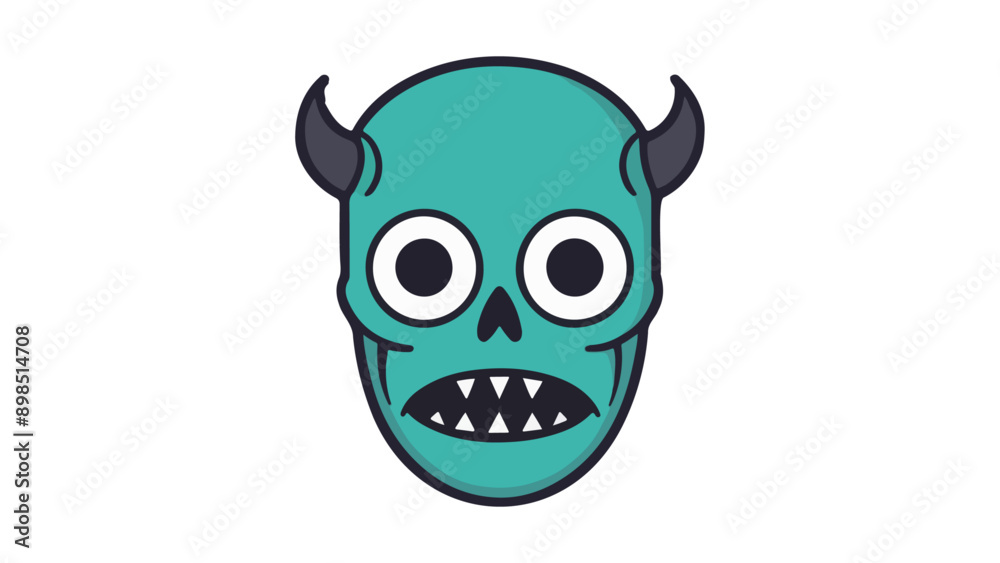 halloween monster face, simple vector illustration of a spooky green monster face with horns halloween monster face, simple vector illustration of a spooky green monster face with horns