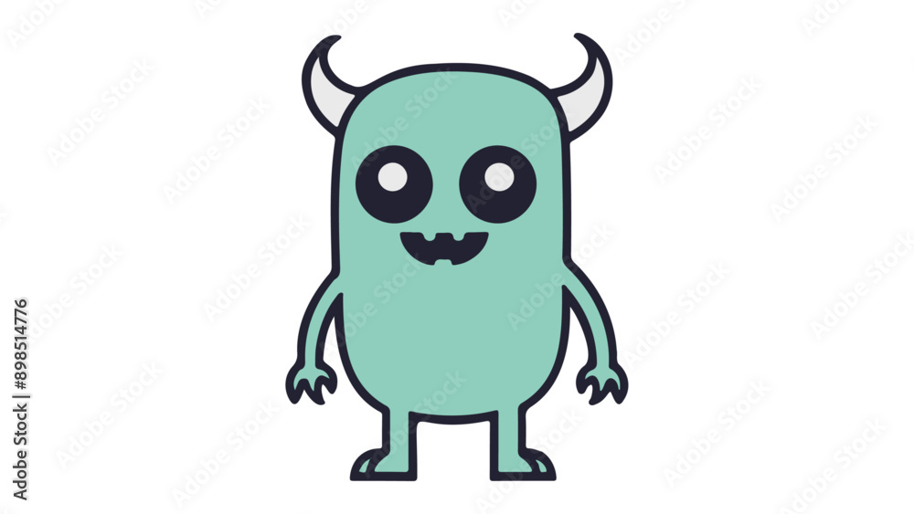 very cute green cartoon monster with horns smiling on white background very cute green cartoon monster with horns smiling on white background