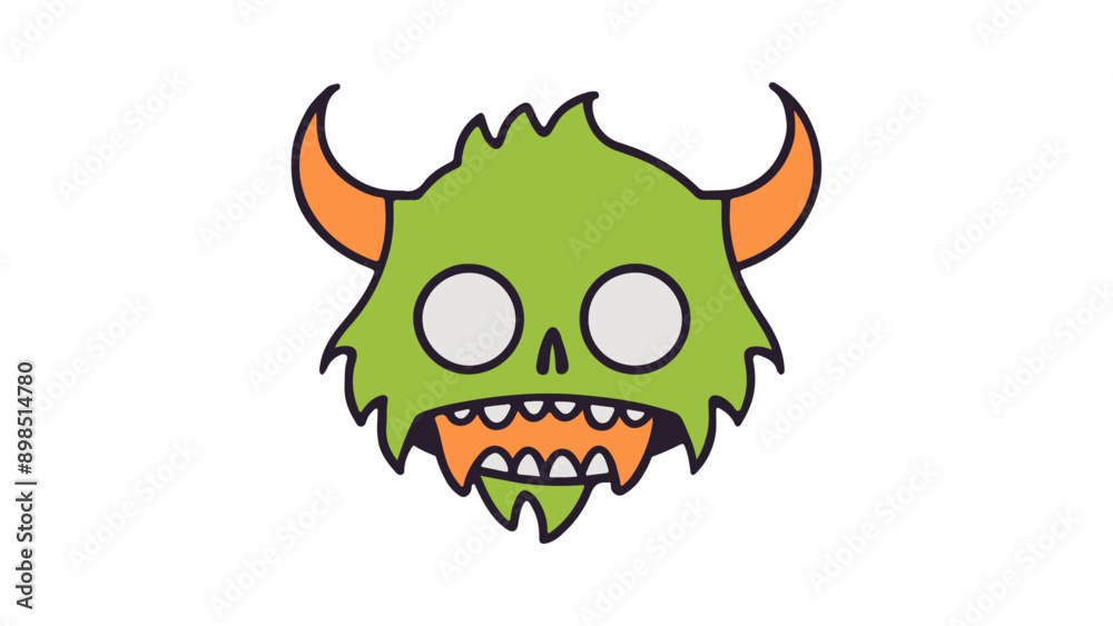 green monster with orange horns with orange goo in mouth green monster with orange horns with orange goo in mouth