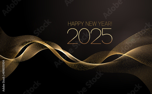 2025 New Year Abstract shiny color gold wave design element
