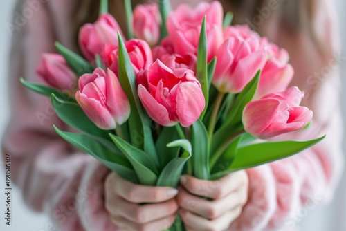 a person holding a bouquet of pink flowers