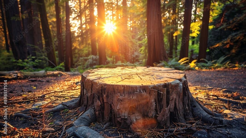 Sunlit Tree Stump in a Forest Clearing Sunlit Tree Stump in a Forest Clearing