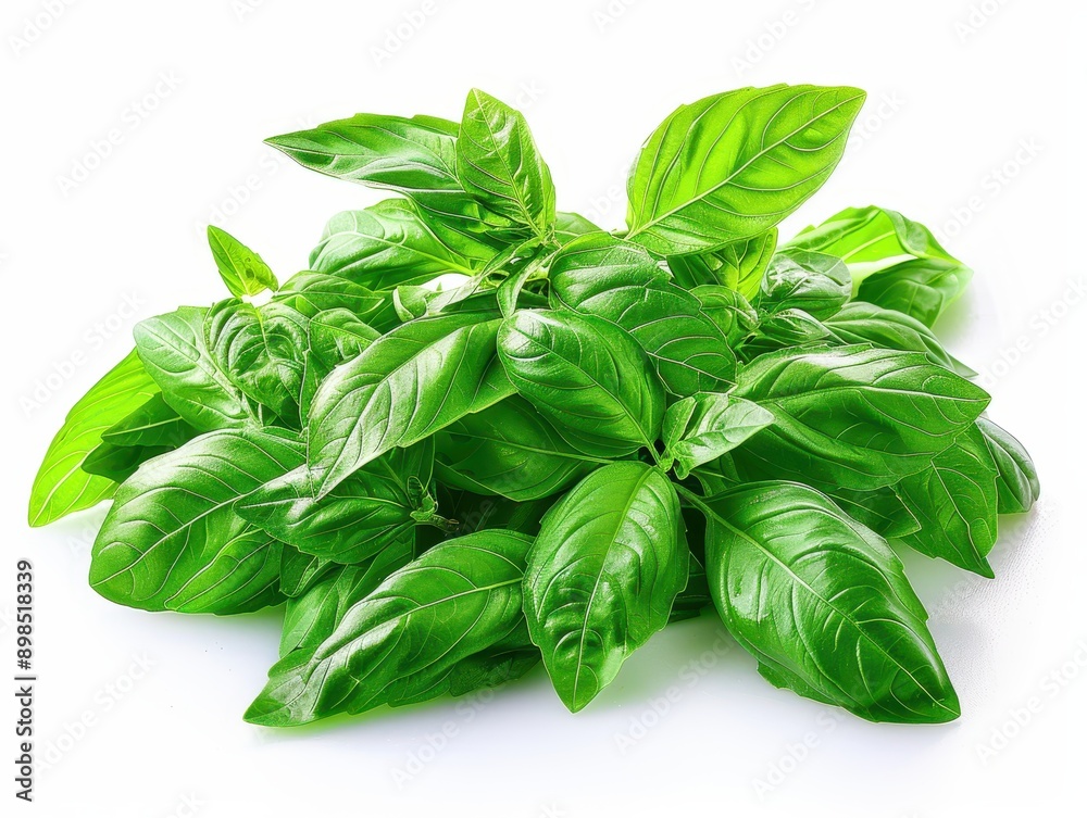Fresh Basil Leaves Isolated on White Background Fresh Basil Leaves Isolated on White Background