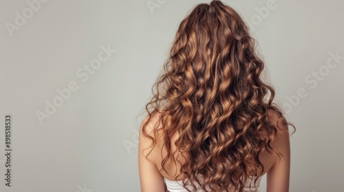 attractive girl with beautiful long curly brown hair generative ai