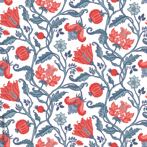 Floral vintage seamless pattern in Jacobean style for retro wallpapers. Enchanted Vintage Flowers. Chintz inspired. Design for wrapping paper, wallpaper, fabrics and fashion clothes. photo