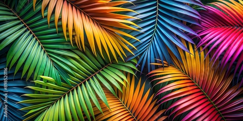 colorful palm leaves in full frame background Creative AI