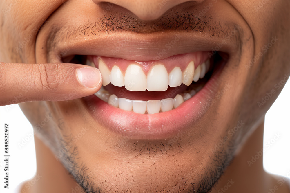 Fototapeta premium Closeup of a man smiling showing beautiful teeth.