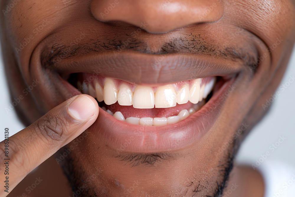 Fototapeta premium Closeup of a man smiling showing beautiful teeth.
