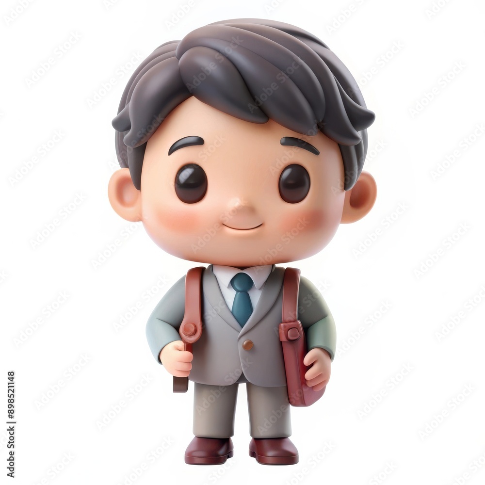 Adorable 3D Chibi Office Worker Boy with Backpack Showing Multiple Moods Adorable 3D Chibi Office Worker Boy with Backpack Showing Multiple Moods