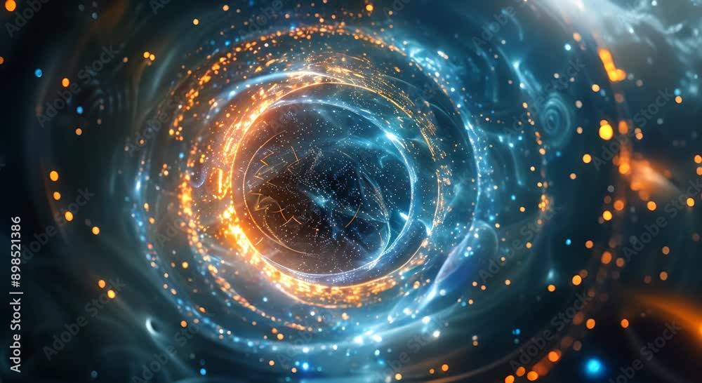 A blue and orange circle with a city in the middle A blue and orange circle with a city in the middle