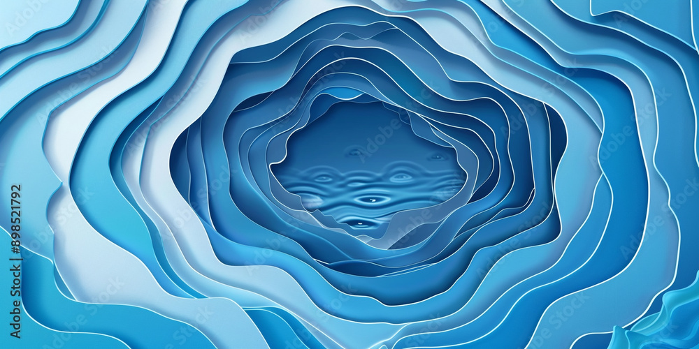 Obraz premium Paper art of blue swirl water. Water splash with blank space. Paper cut and craft style. 