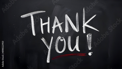 Decorative Thank You! Handwritten on Chalkboard. Red Heart and Charcoal Brush Texture