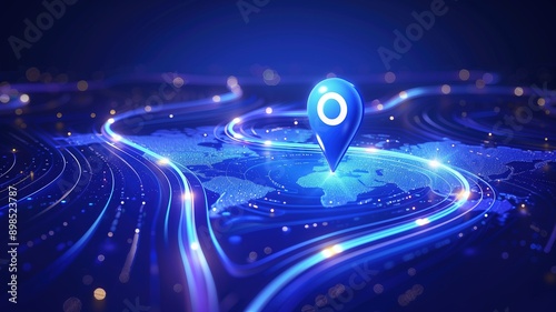 Fototapeta Naklejka Na Ścianę i Meble -  Abstract World Map with Pins: Navigation and Travel Concept, GPS Location Services, Global Business Network, Modern Technology, Hi-Tech Futuristic Style, 3D